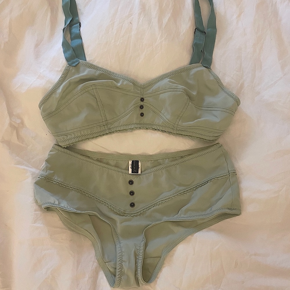 Damsel bralette and matching undies mint green vintage new - no tags.